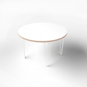 Стіл круглий  з покриттям hpl-пластику та білими металевими ніжками